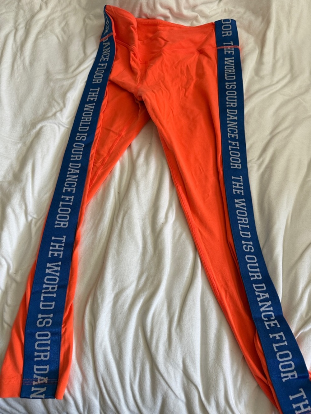 Zumba Fitness Bright Orange Leggings with Blue Side Panels
